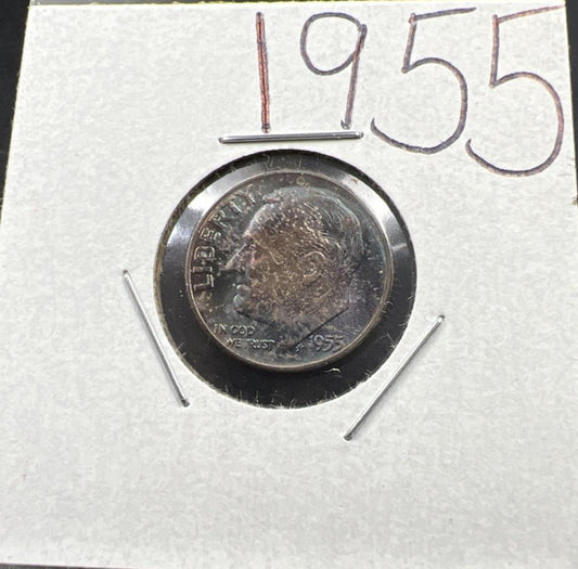 1955 P 10c Roosevelt Silver Dime Coin PQ Purple Toning Toner CH BU UNC