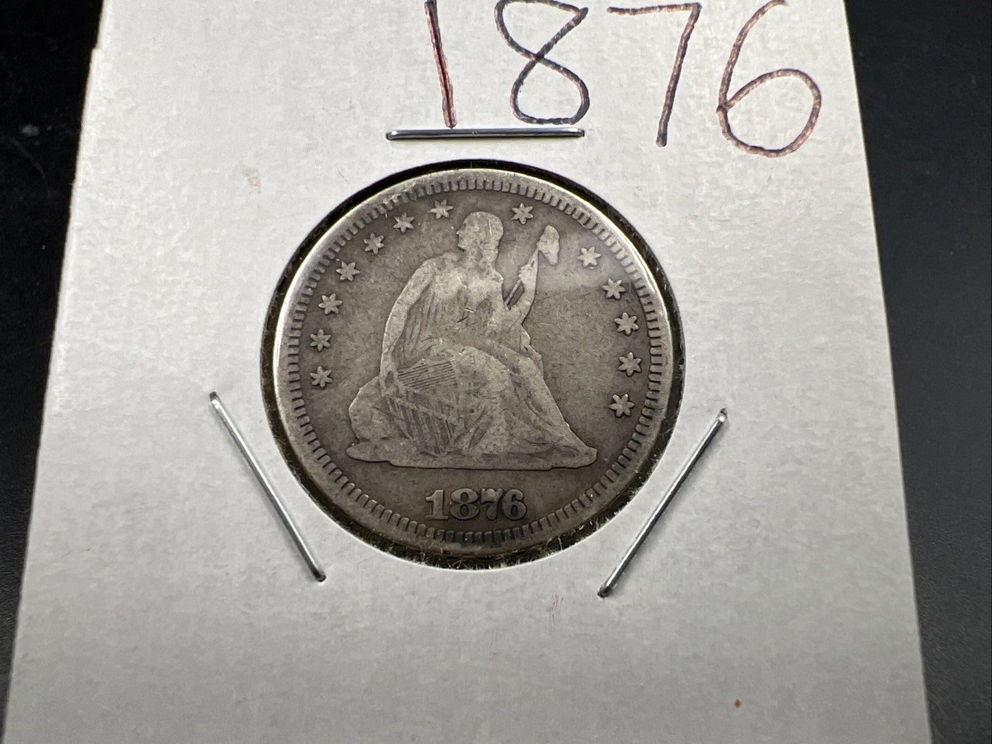 1876 25c Liberty Seated Silver Quarter Coin Fine Circulated