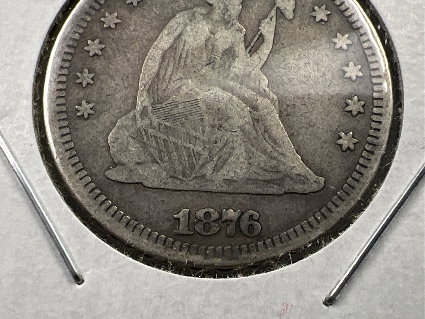 1876 25c Liberty Seated Silver Quarter Coin Fine Circulated