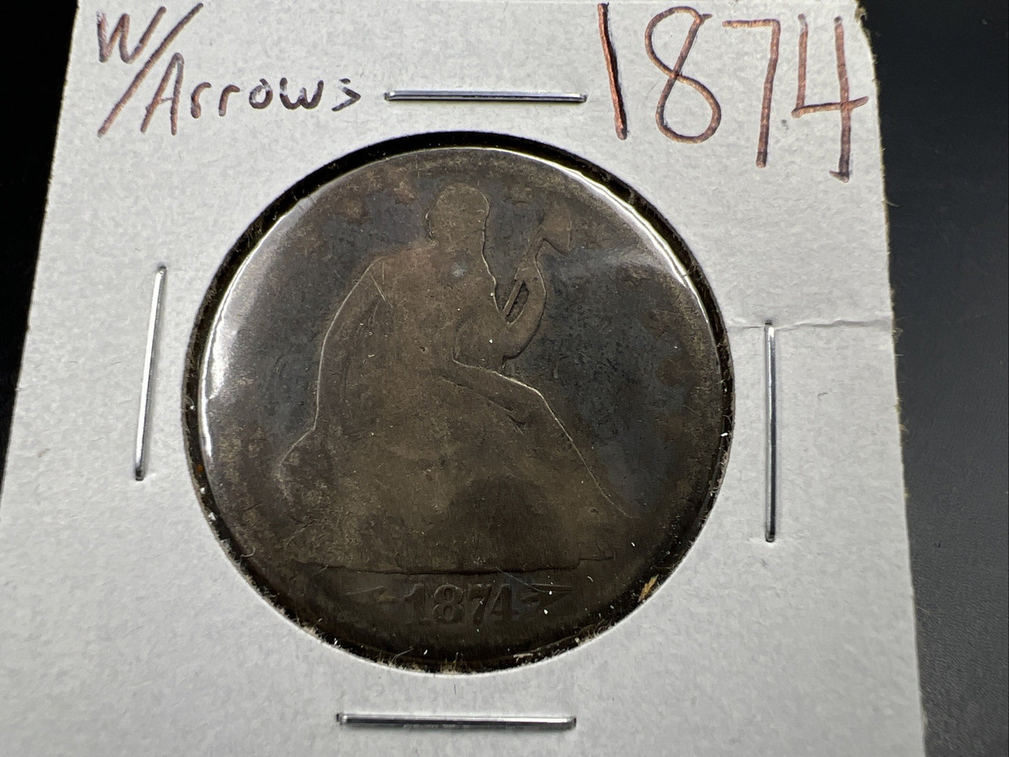 1874 P 50c Seated Liberty Half Dollar Coin Fair / AG About Good Circ w/ Arrows