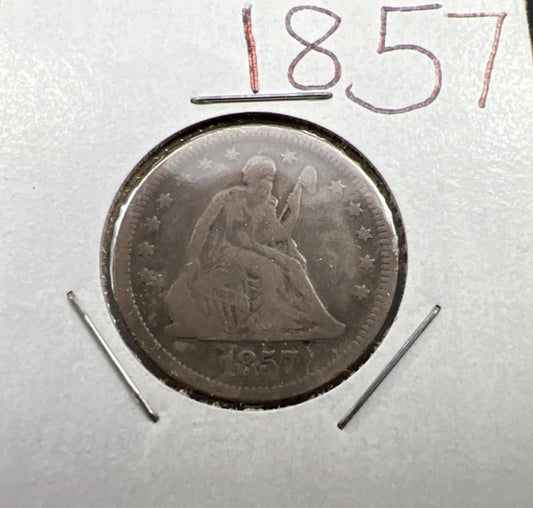 1857 Seated Liberty Quarter Coin 25c VG Very Good Details