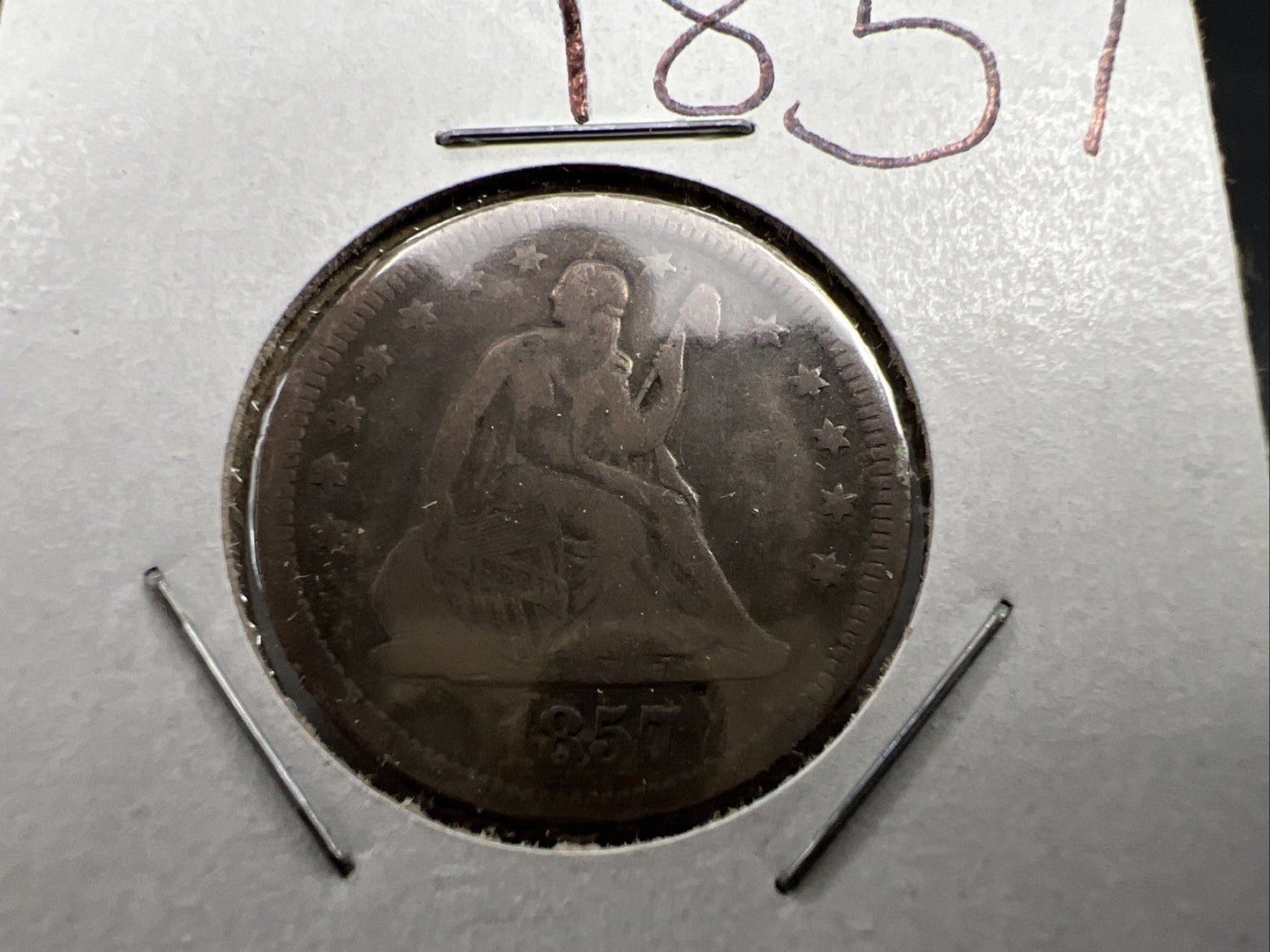 1857 Seated Liberty Quarter Coin 25c VG Very Good Details