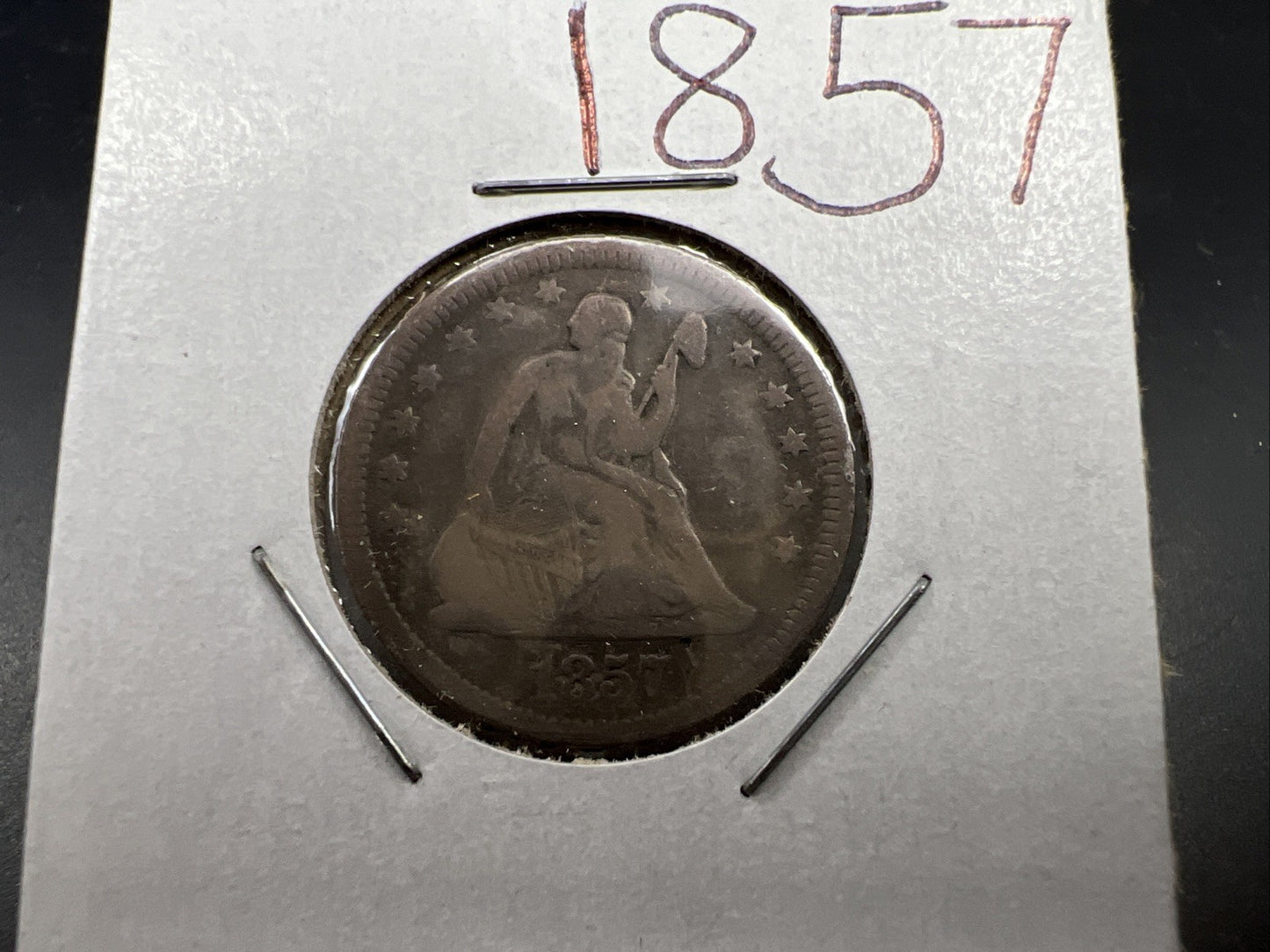 1857 Seated Liberty Quarter Coin 25c VG Very Good Details