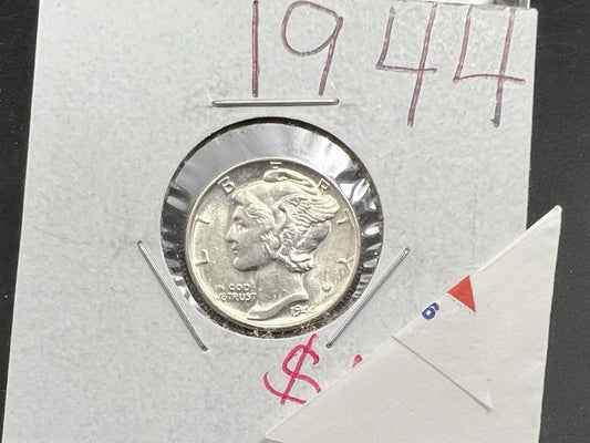 1944 P 10c Mercury Silver Dime Coin Choice AU World War II Era Coin SKU#A