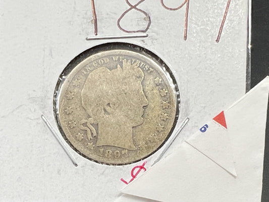 1897 P 25c Barber Silver Quarter Coin Very Circulated SKU#A