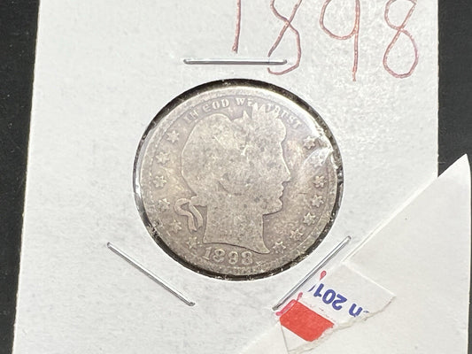 1898 P 25c Barber Silver Quarter Coin Very Circulated SKU#A