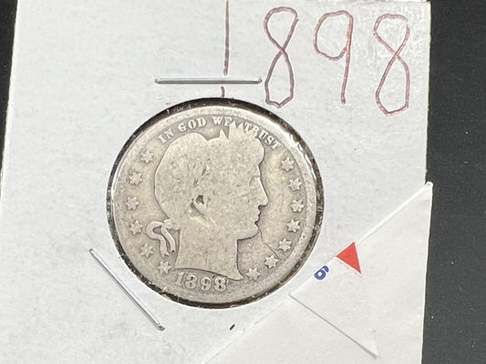 1898 P 25c Barber Silver Quarter Coin CH AG / Good Circulated SKU#B