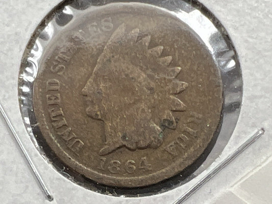 1864 1c Indian Cent Penny Very Circulated Damaged REV Semi Key Date SKU#A