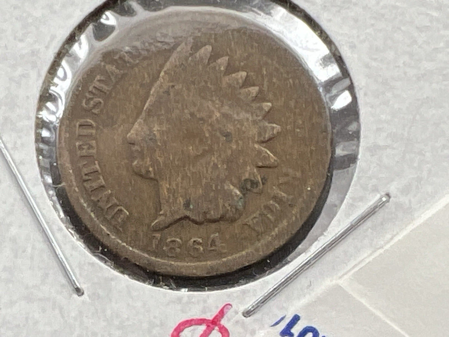 1864 1c Indian Cent Penny Very Circulated Damaged REV Semi Key Date SKU#A