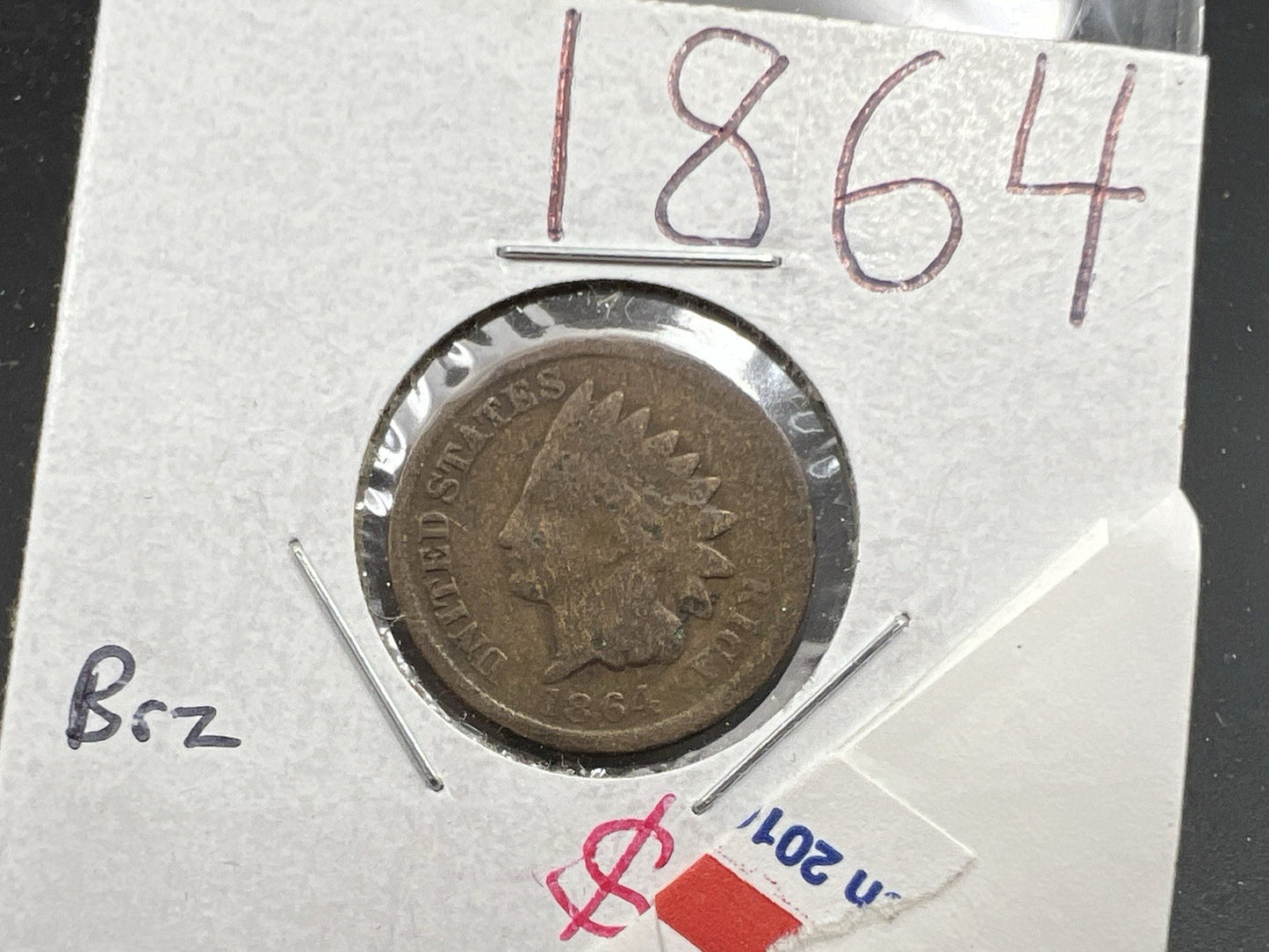1864 1c Indian Cent Penny Very Circulated Damaged REV Semi Key Date SKU#A