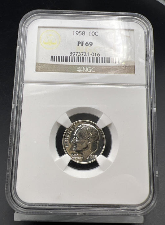 1958 P 10c Roosevelt Silver Dime Coin PF69 NGC Gem Proof Certified