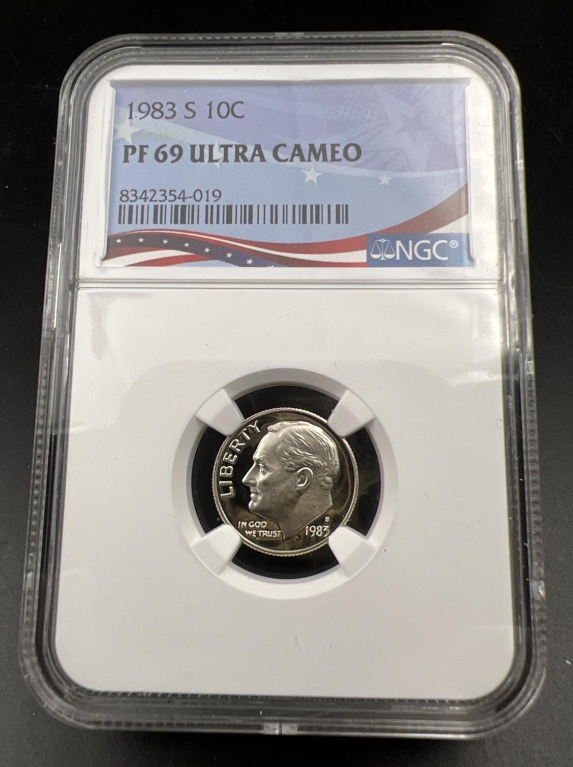 1983 S 10c Roosevelt Copper Nickel Proof Dime Coin NGC PF69 UCAM USA Flag Holder