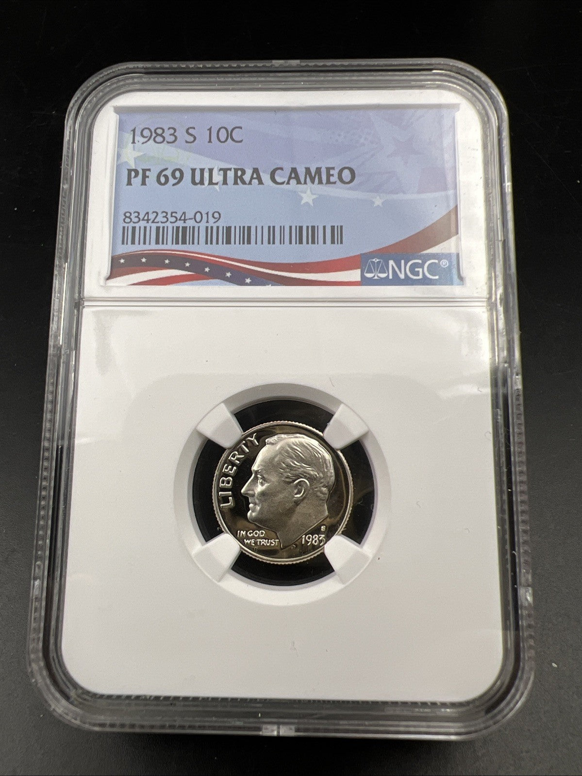 1983 S 10c Roosevelt Copper Nickel Proof Dime Coin NGC PF69 UCAM USA Flag Holder
