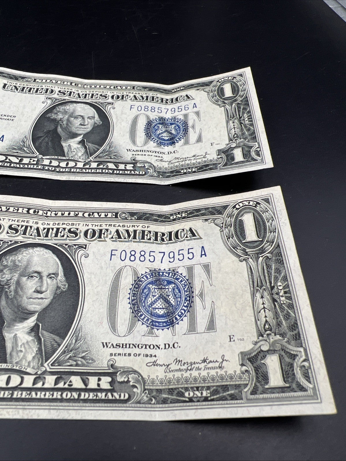 2 Consecutive 1934 $1 One Dollar Silver Certificates Funny Back Notes CH VF #55
