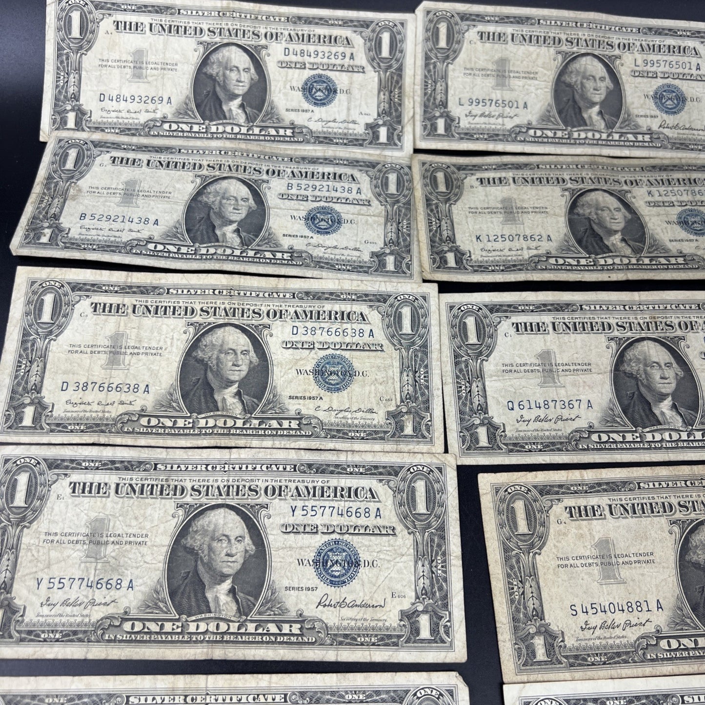 Lot of 19 $1 One Dollar 1957 Blue Seal Silver Certificate Notes G/VG Circ #168