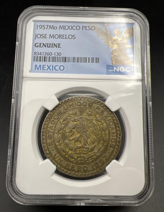 1957 Mexico 10% Silver Peso Coin Jose Morelos NGC Genuine Certified
