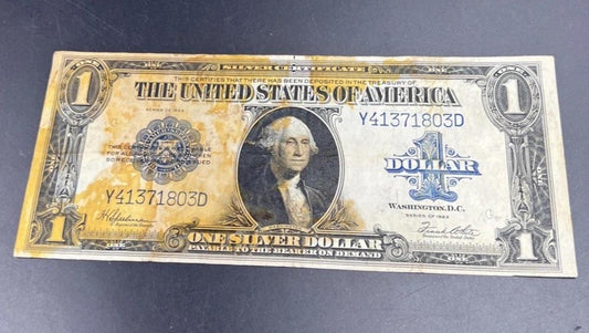 1923 $1 One Dollar Silver Certificate Horse Blanket Blue Seal Fine Details Stain