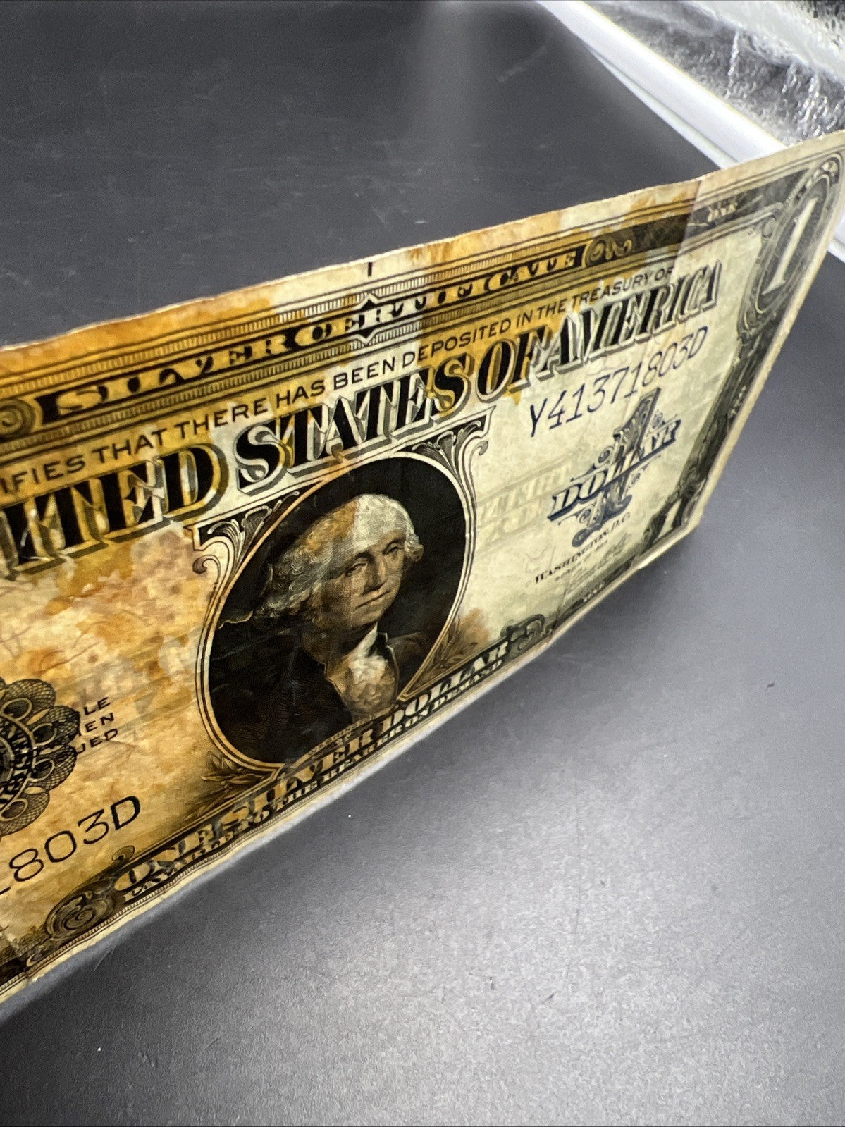 1923 $1 One Dollar Silver Certificate Horse Blanket Blue Seal Fine Details Stain