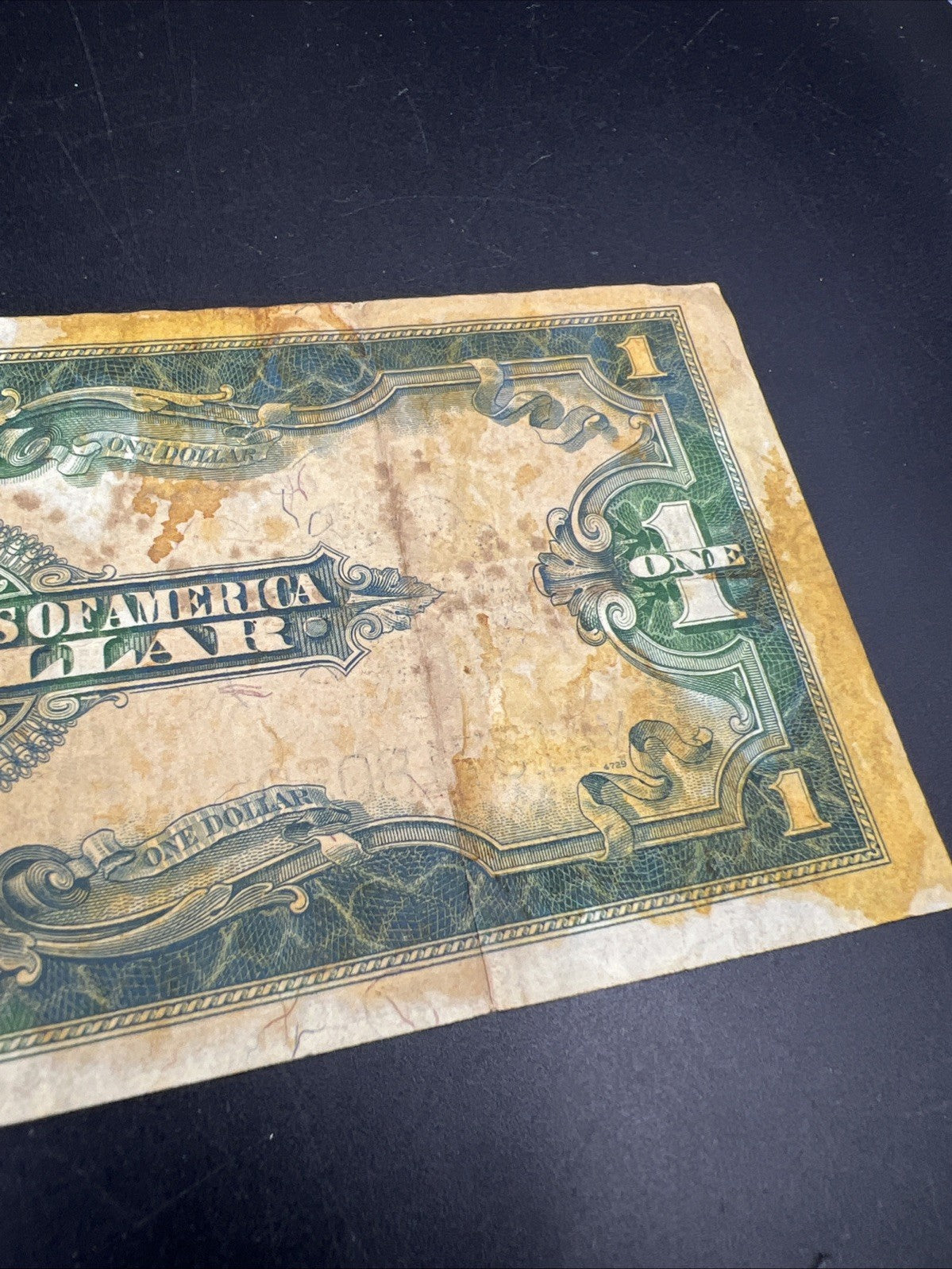 1923 $1 One Dollar Silver Certificate Horse Blanket Blue Seal Fine Details Stain