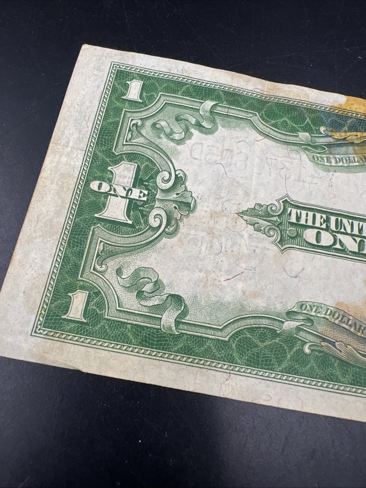 1923 $1 One Dollar Silver Certificate Horse Blanket Blue Seal Fine Details Stain