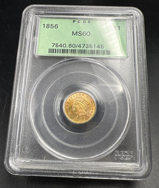 1856 $1 One Dollar Princess Indian Head Gold Dollar Coin PCGS OGH MS60 Slant 5