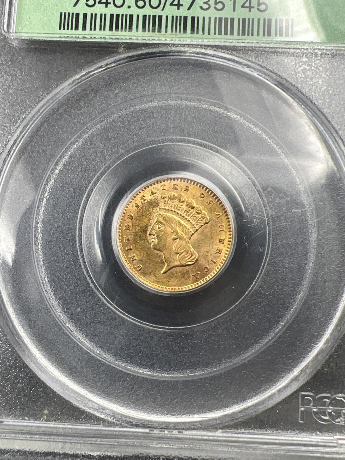 1856 $1 One Dollar Princess Indian Head Gold Dollar Coin PCGS OGH MS60 Slant 5