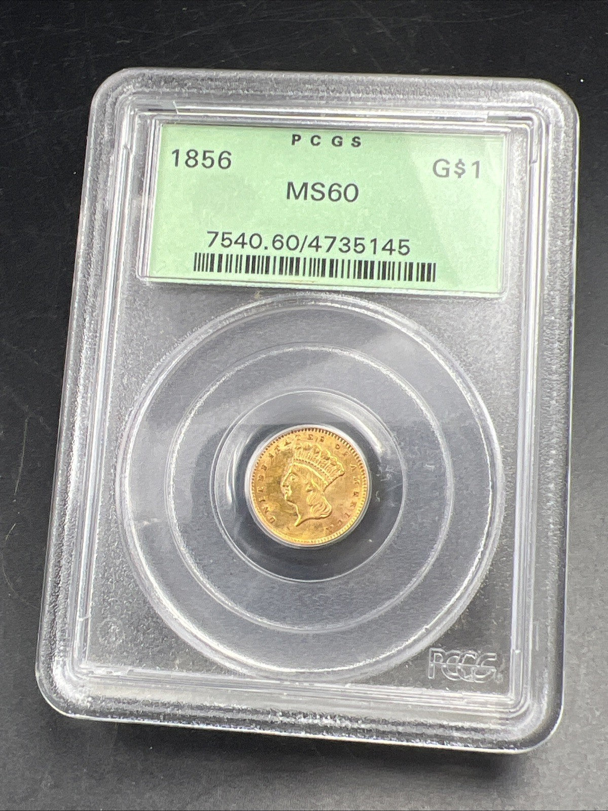 1856 $1 One Dollar Princess Indian Head Gold Dollar Coin PCGS OGH MS60 Slant 5