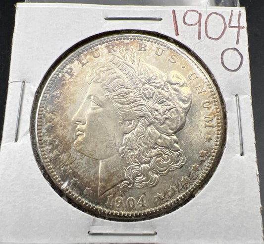 1904 O Morgan Silver Dollar Coin BU UNC uncirculated Neat Toning Toner #A