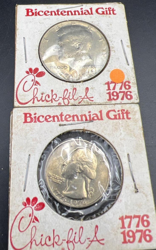 2 Coin Set Chick Fil A BICENTENNIAL GIFT 1776 - 1976 25c Quarter & 50c Half #B