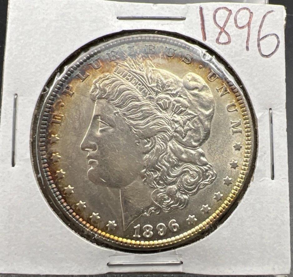 1896 P $1 Morgan Silver Dollar Coin AU About UNC Near Toning Toner