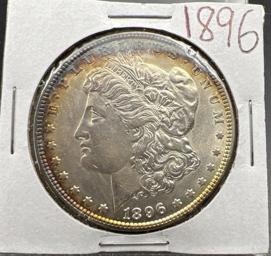 1896 P $1 Morgan Silver Dollar Coin AU About UNC Near Toning Toner