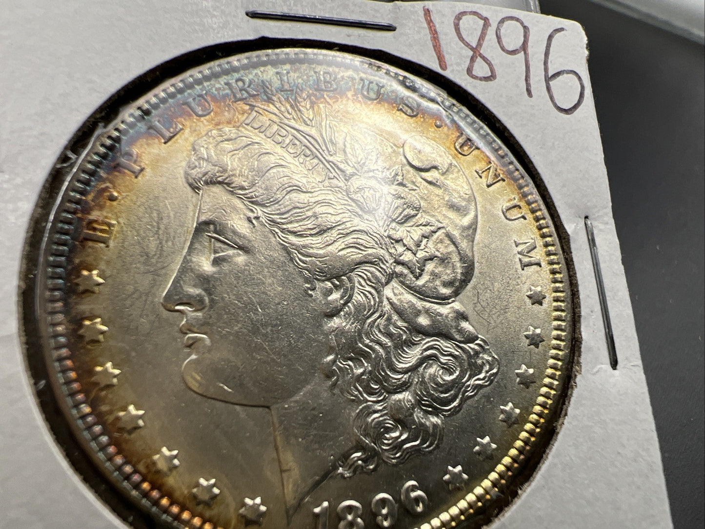 1896 P $1 Morgan Silver Dollar Coin AU About UNC Near Toning Toner