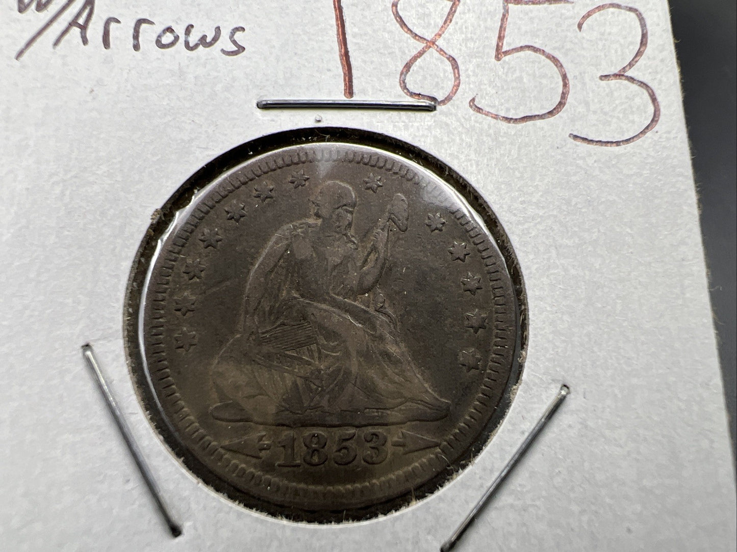 1853 With Arrow & Rays Liberty Seated Silver Quarter VF Very Fine Circulated