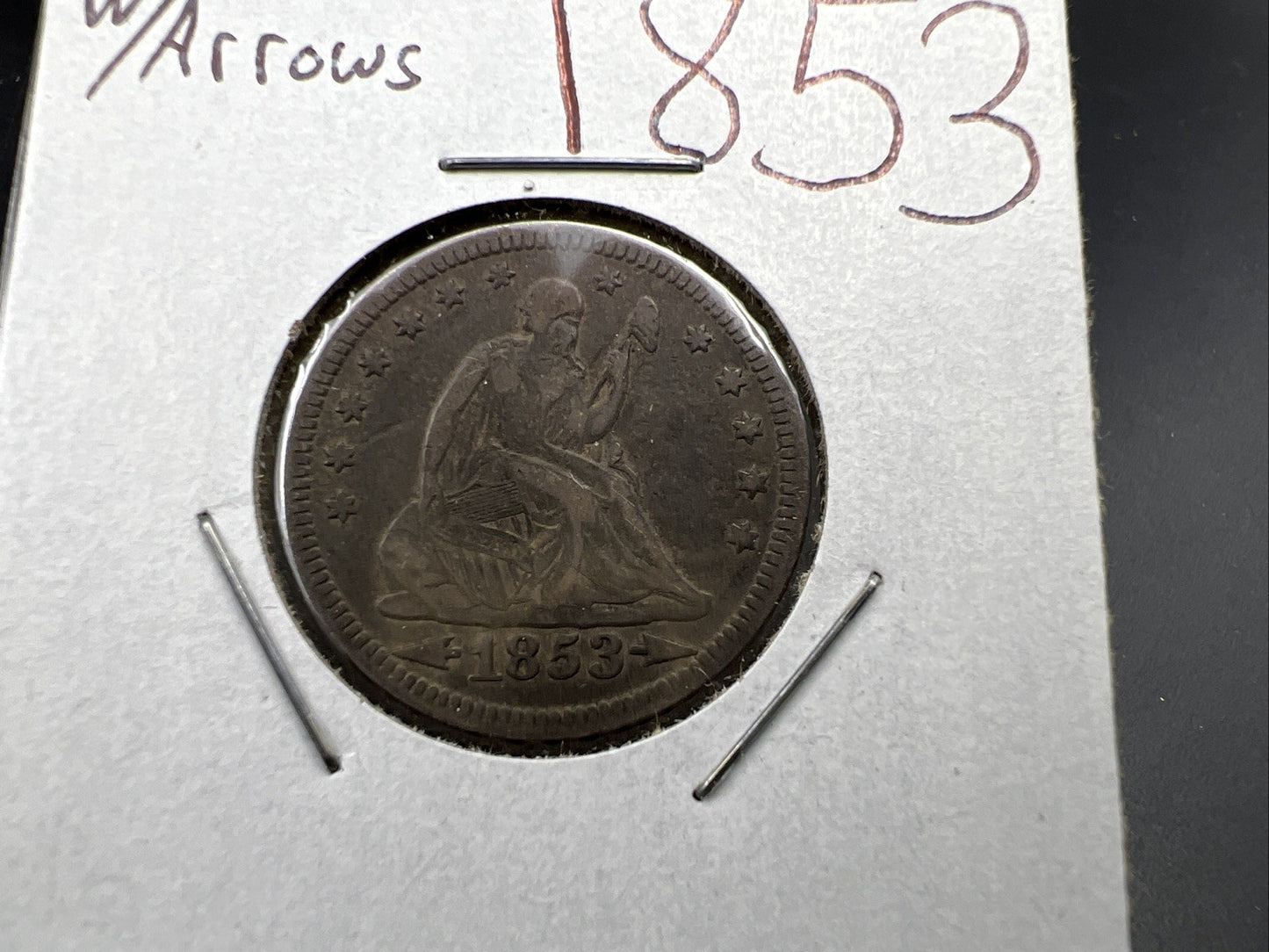 1853 With Arrow & Rays Liberty Seated Silver Quarter VF Very Fine Circulated