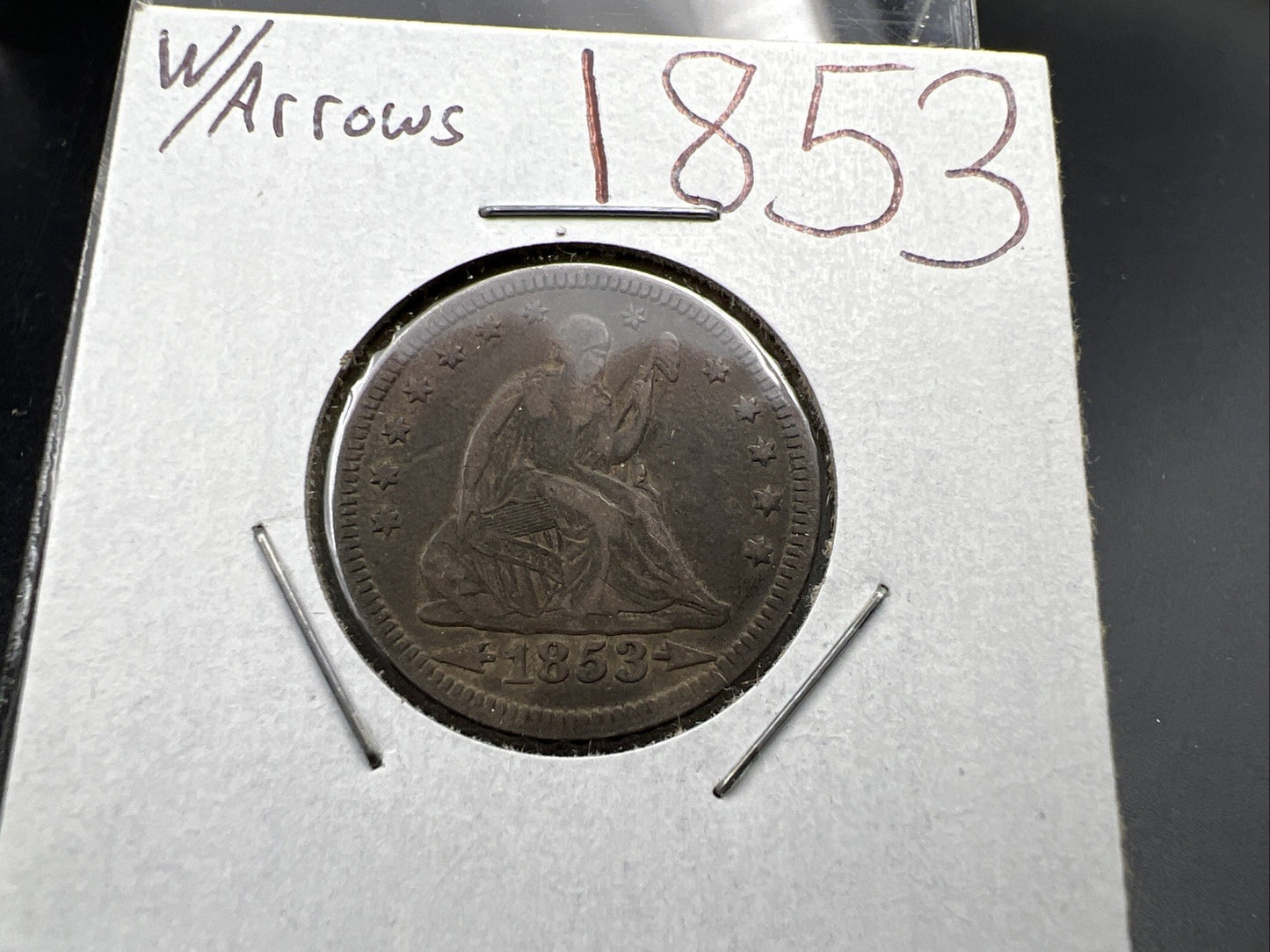 1853 With Arrow & Rays Liberty Seated Silver Quarter VF Very Fine Circulated