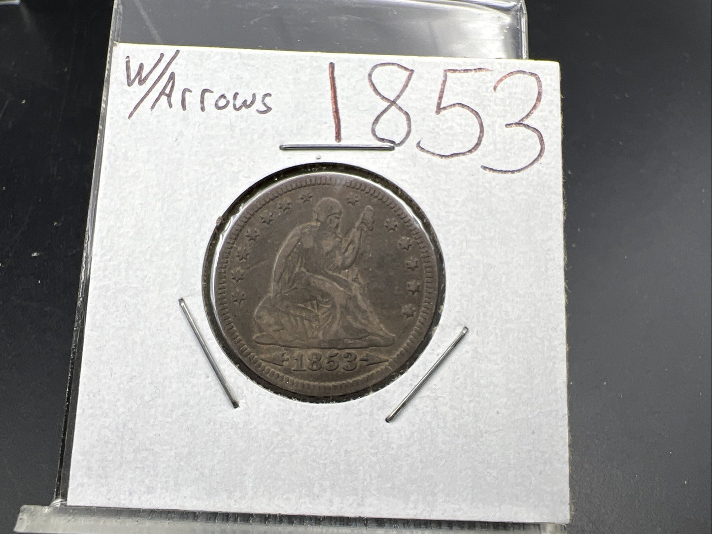 1853 With Arrow & Rays Liberty Seated Silver Quarter VF Very Fine Circulated