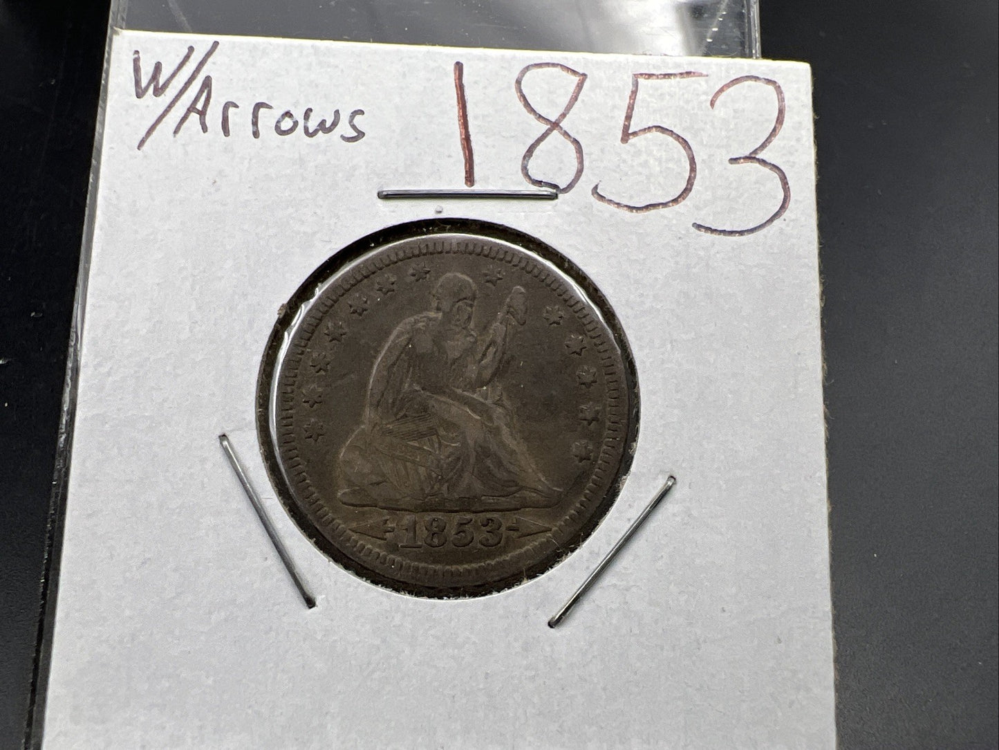 1853 With Arrow & Rays Liberty Seated Silver Quarter VF Very Fine Circulated