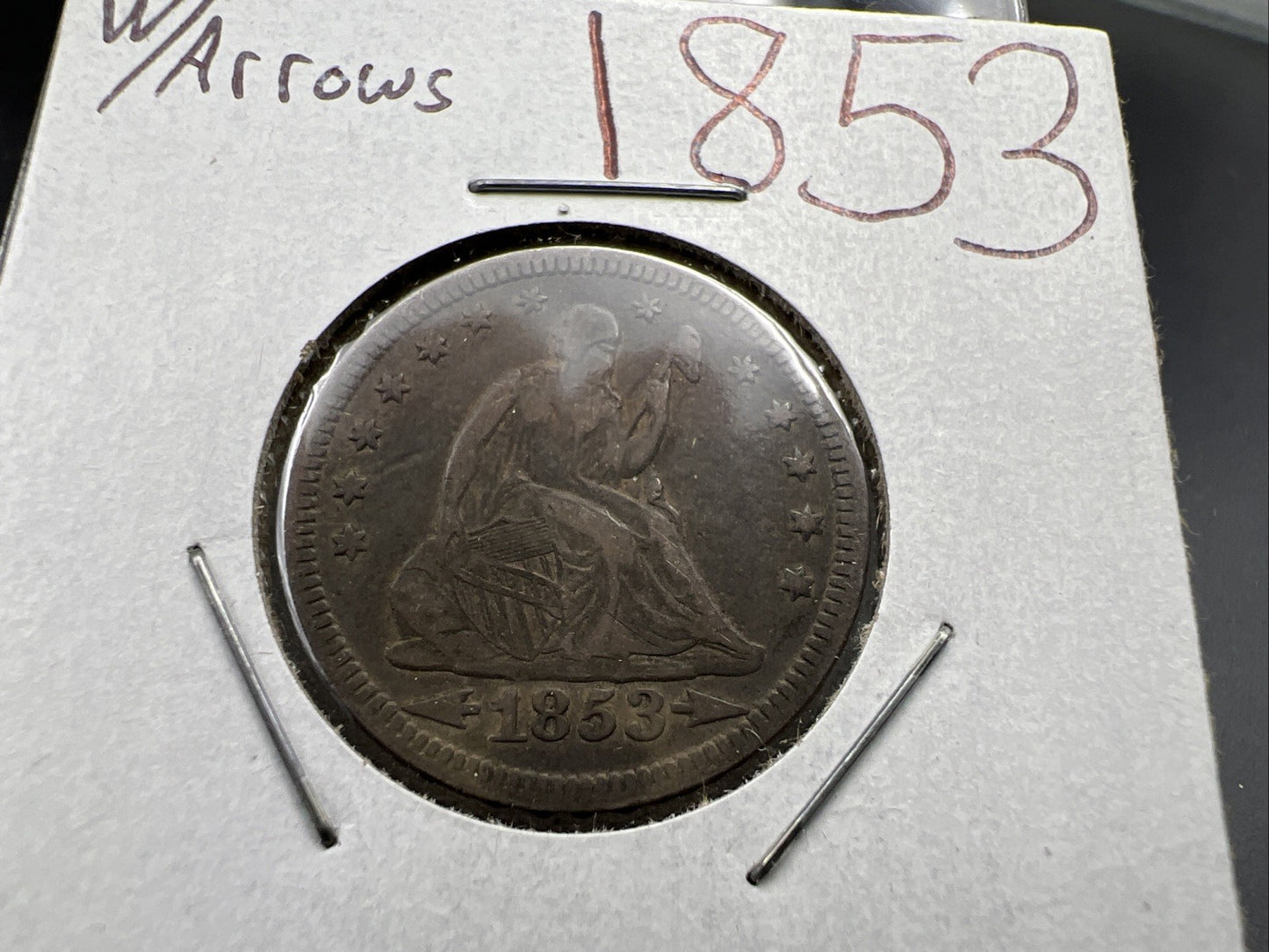 1853 With Arrow & Rays Liberty Seated Silver Quarter VF Very Fine Circulated