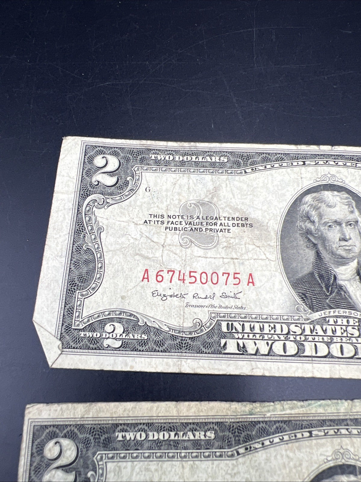 Lot Of 3 Cull Very Circulated 1953 $2 USN United States Notes Red Seal Bills #A