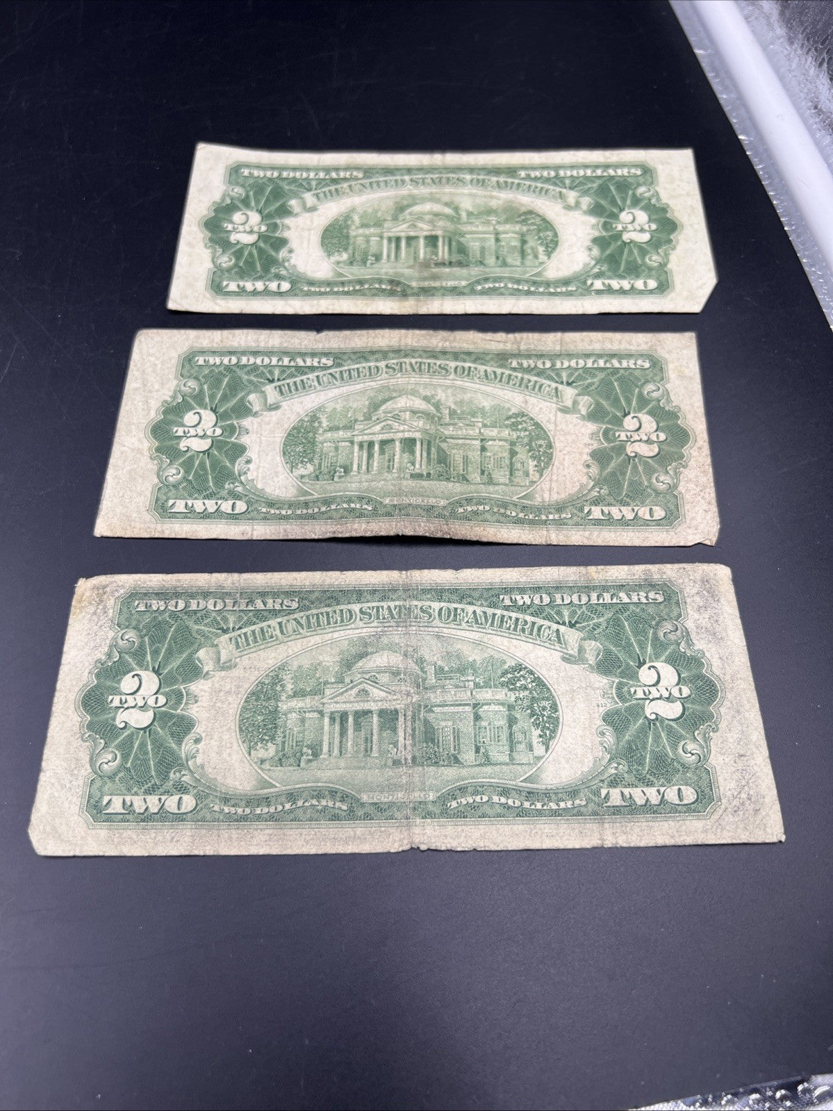 Lot Of 3 Cull Very Circulated 1953 $2 USN United States Notes Red Seal Bills #A