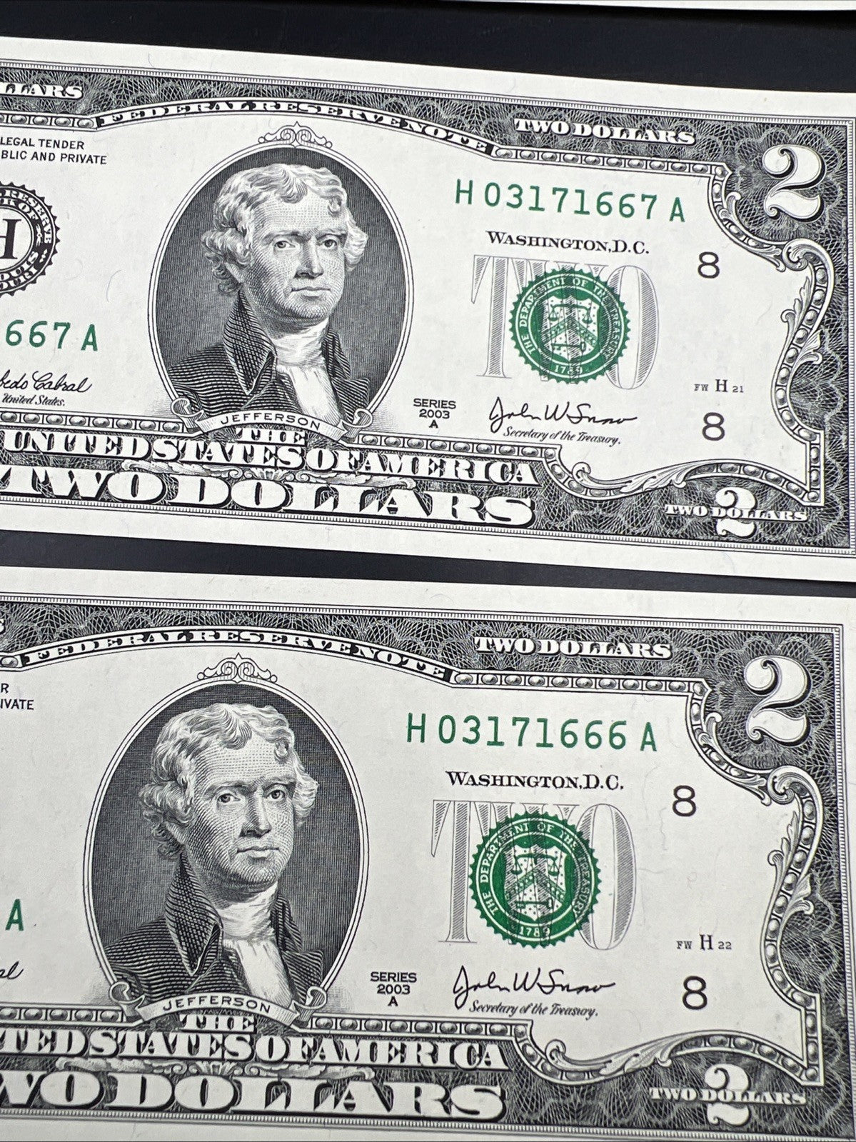10 Consecutive 2003 A $2 FRN Federal Reserve Notes District H CH UNC #66
