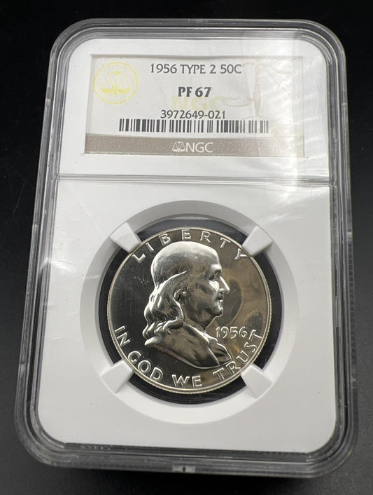 1956 Type 2 Franklin Silver Half Dollar Coin PF67 NGC Gem Proof Certified #021