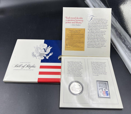 1993 Madison Proof 90% Silver 50c Half Dollar Coin & Stamp Set US Mint