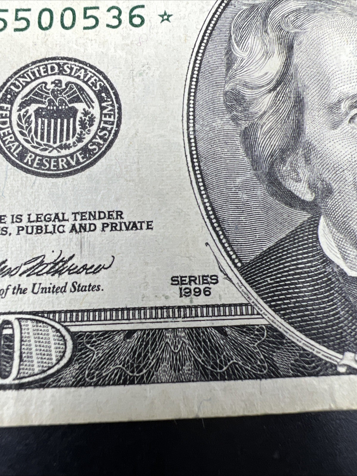 1996 $20 FRN Federal Reserve Star * Replacement Note Neat Serial Number #0550053