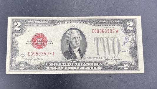 1928 G $2 USN Red Seal Legal Tender Note VF Details Graffiti #97