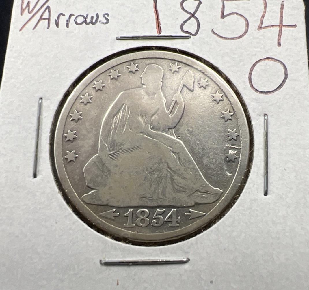 1854 O Liberty Seated Half Dollar CH VG / Fine Major Strike Doubling + Die Crack