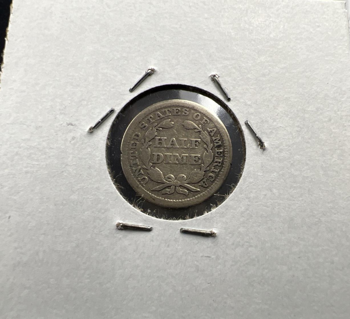 1853 5c Seated Liberty Silver Half Dime Coin with Arrows VG / Fine Circ