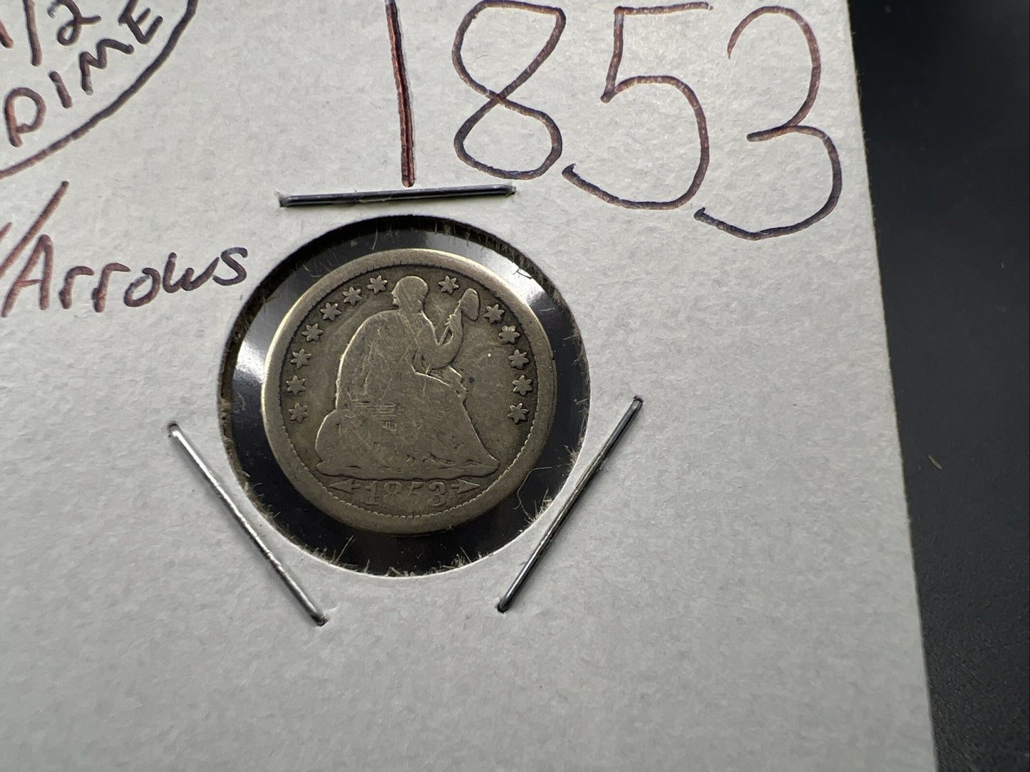 1853 5c Seated Liberty Silver Half Dime Coin with Arrows VG / Fine Circ