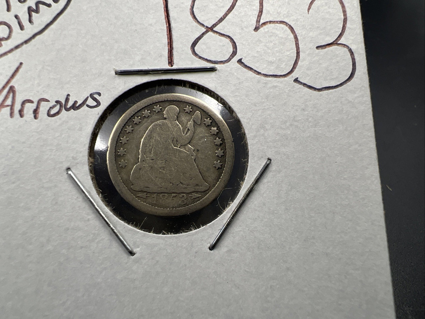 1853 5c Seated Liberty Silver Half Dime Coin with Arrows VG / Fine Circ
