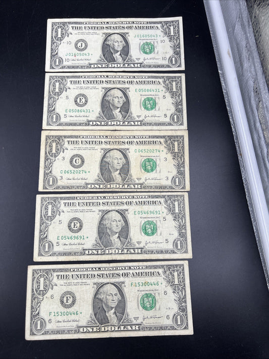 Lot of 5 2003 * Star $1 One Dollar FRN Federal Reserve Notes Circulated #446